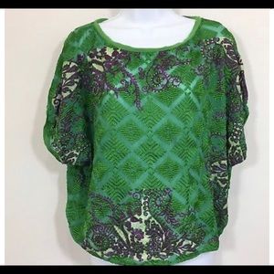 Anthropologie Language Embroidered Cocoon Blouse